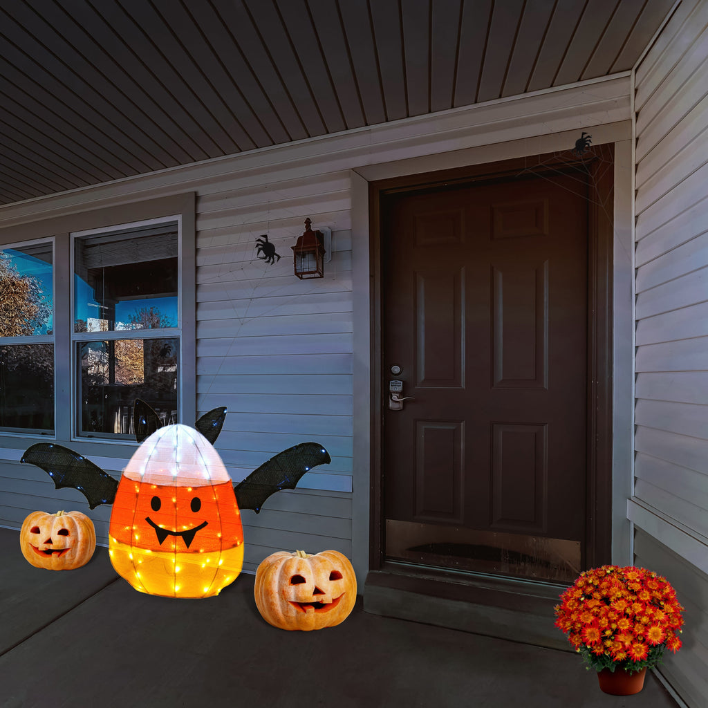 27-Inch Halloween Candy Corn Bat Outdoor Lawn Decoration with LED Lights product image 2