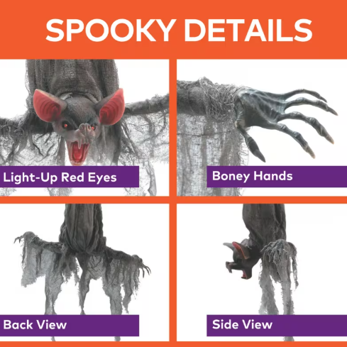39" Animated Screeching Gray Vampire Bat product image 4